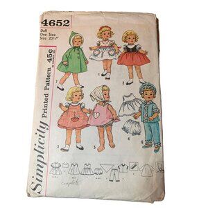 Simplicity 4652 Vintage Doll Clothes Sewing Pattern 20.5" Chatty Cathy Doll 1960